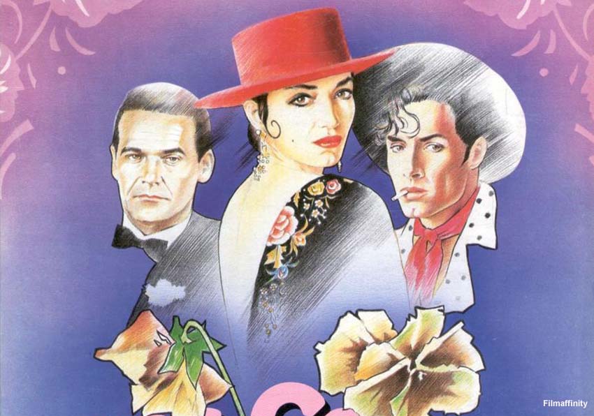Detall del cartell, dibuix de dos homes i una dona